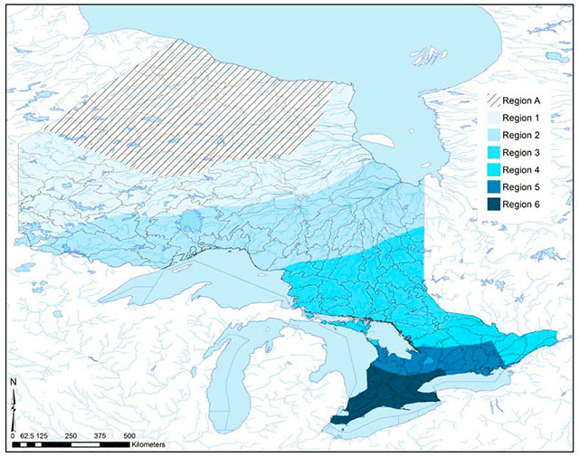 A map of hydroclimatic regions of Ontario