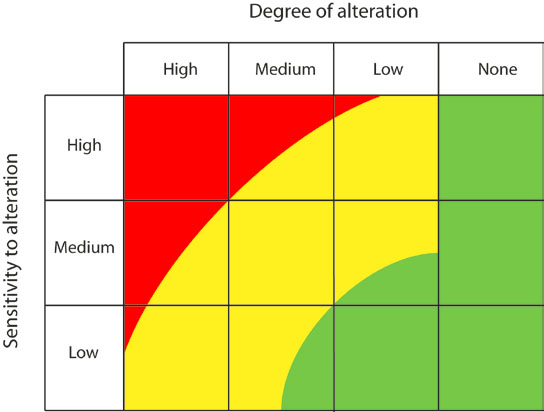 Assessment matrix - a conceptual model for assessing potential change relative to the ecosystem’s or individual indicator’s sensitivity to alteration.