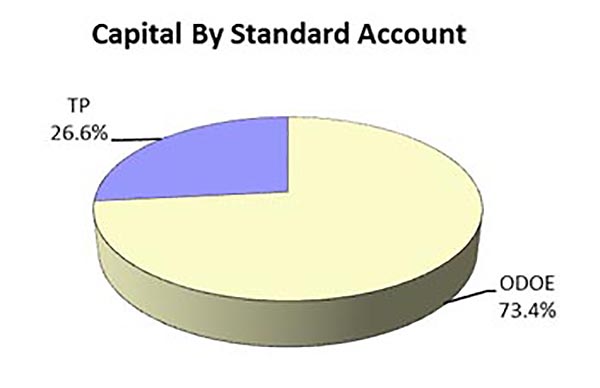 Capital by Standard Account pie chart that shows Transfer Payments 26.6% and Other Direct Operating Expenditures at 73.4%