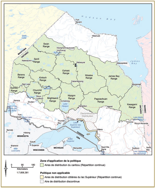 Figure 2. Aires de distribution du caribou en Ontario.