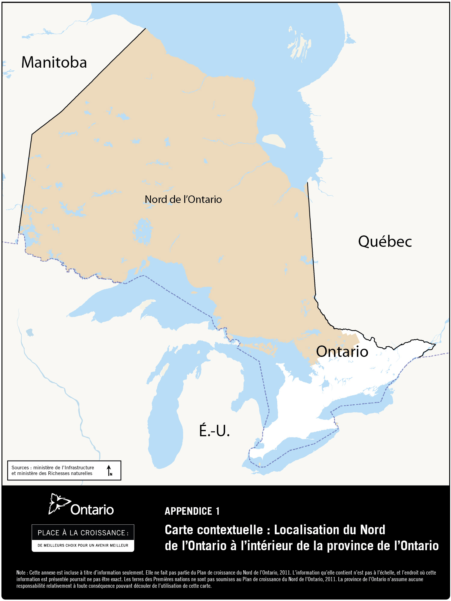 Localisation du Nord de l'Ontario à l'intérieur de la province de l'Ontario