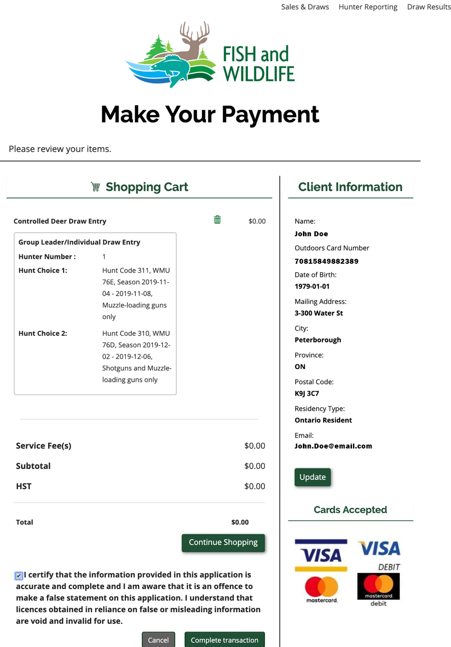 screenshot of collect payment and issue products page, featuring the shopping cart and client information.