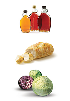 Maple syrup, chicken and cabbage.