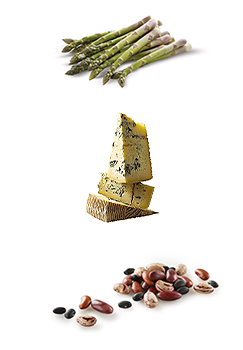 asparagus, cheese and beans.