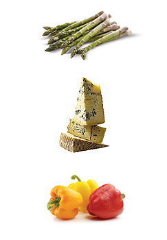 Asparagus, cheese and greenhouse peppers