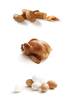 sweet potatoes, turkey and eggs