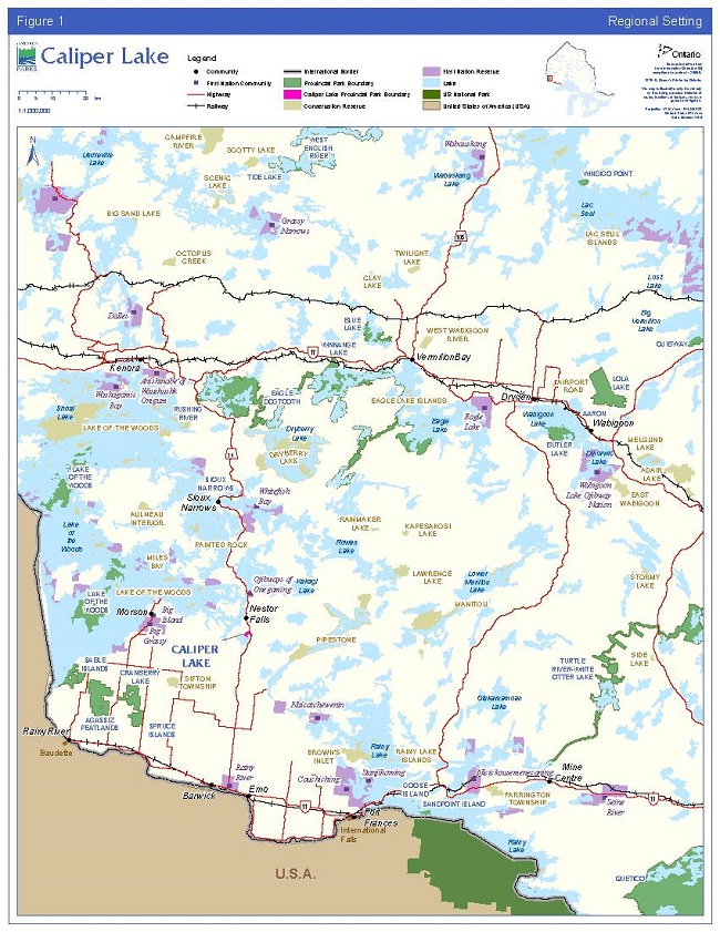 This is a map showing the provincial/regional context of Caliper Lake