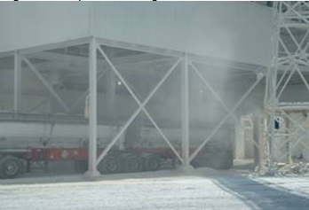 This picture shows emissions of fugitive dust from open loading operations.