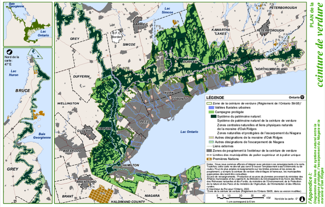 Carte E - Appendice I : Diagramme des liens du système naturel entre la campagne protégée, l’escarpement du Niagara et la moraine d’Oak Ridges