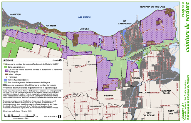 Carte B - Annexe 2 : Zone de culture des fruits tendres et du raisin de la péninsule du Niagara
