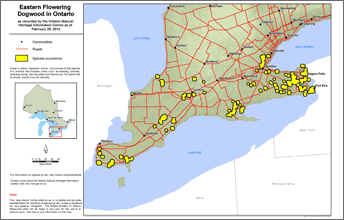 map of eastern flowering dogwood range