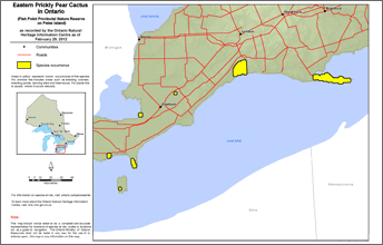 map of eastern prickly pear cactus range