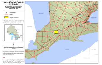 map of large whorled pogonia range