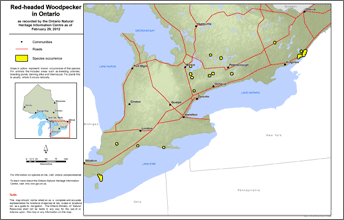 map of red-headed woodpecker range