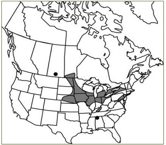 Figure 2 - Small White Lady’s-slipper distribution (Flora of North America Editorial Committee 2002). (Voir description longue ci-dessous.)