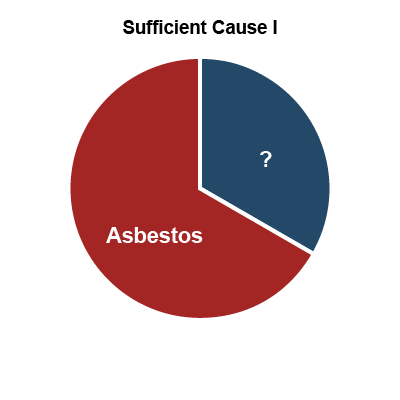 Pie chart showing “sufficient cause 1” as asbestos plus an unknown cause.