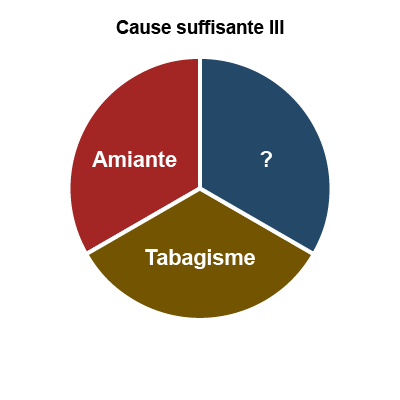 Diagramme circulaire indiquant la « cause suffisante 3 » avec une exposition à l’amiante, au tabagisme ainsi qu’une cause inconnue.