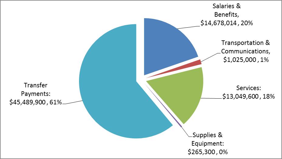 Ministry Allocation of 2015-16 Base Spending ($74.5 million) by Standard Account