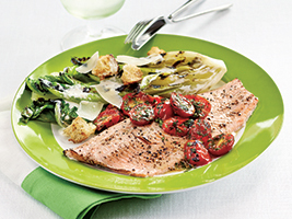 Grilled Rainbow Trout with Basil Tomatoes and Grilled Caesar Salad
