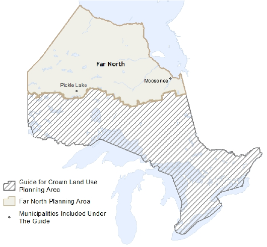 a map of crown land use planning areas in Ontario