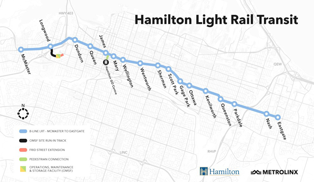 Map of Hamilton`s light rail transit.