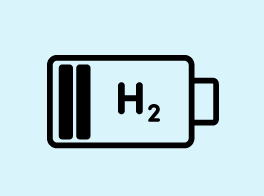 Icon of a battery and the hydrogen element from the periodic table.