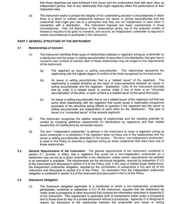 Title: Ontario Securities Commission - Description: National Instrument 33-105 Underwriting Conflicts(10)