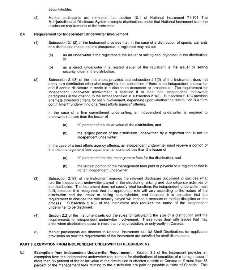 Title: Ontario Securities Commission - Description: National Instrument 33-105 Underwriting Conflicts(11)