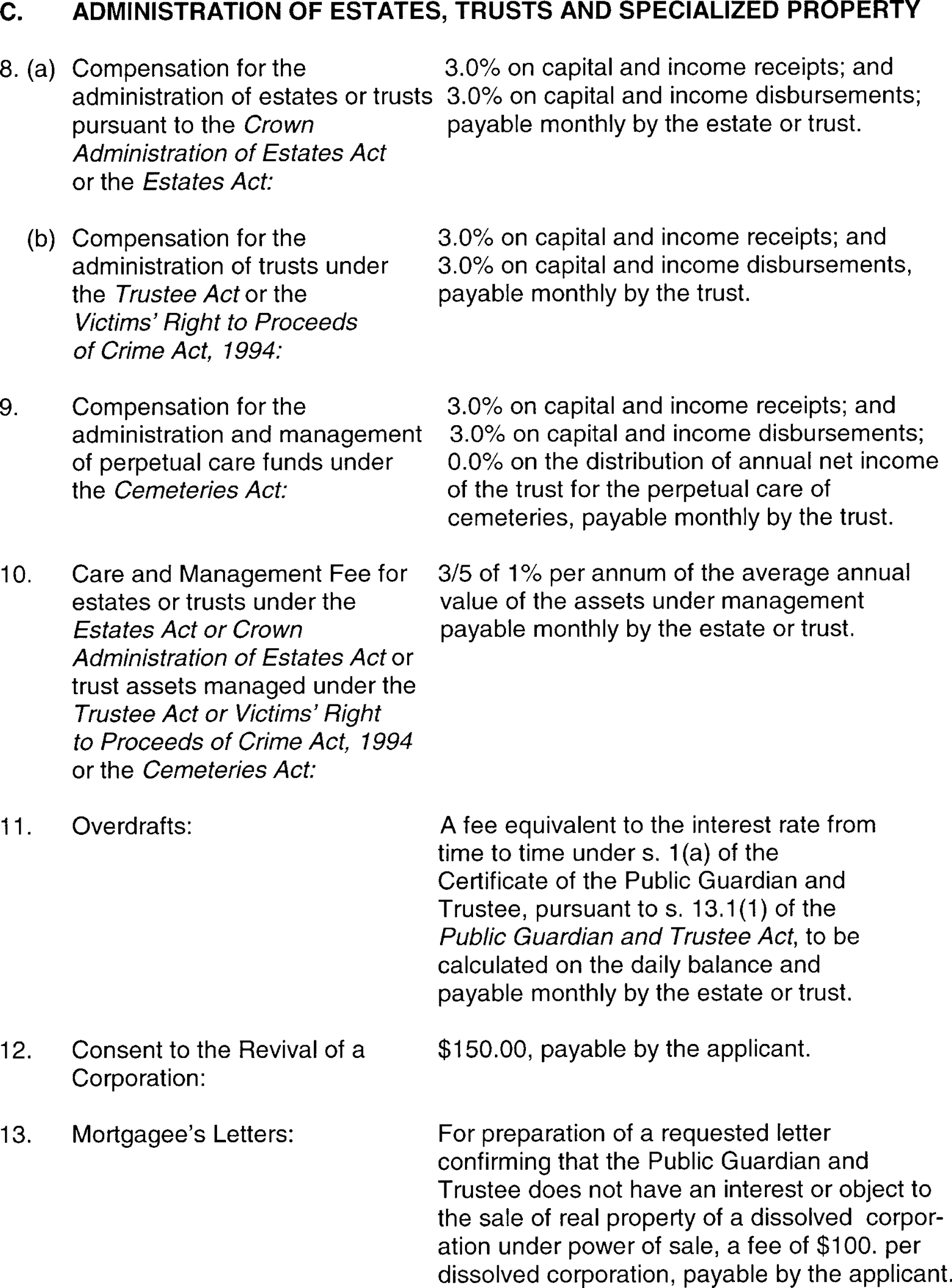 Photocopy of Fees of the Public Guardian and Trustee (pursuant to s. 8(2) of the Public Guardian and Trustee Act, R.S.O 1990, c. P.51, as amended)