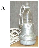 A collection bottle with a 6 meter rope attach to a ring around the neck of the bottle