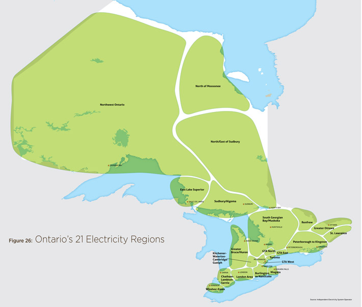Figure 26: A map of Ontario’s 21 Electricity Regions.