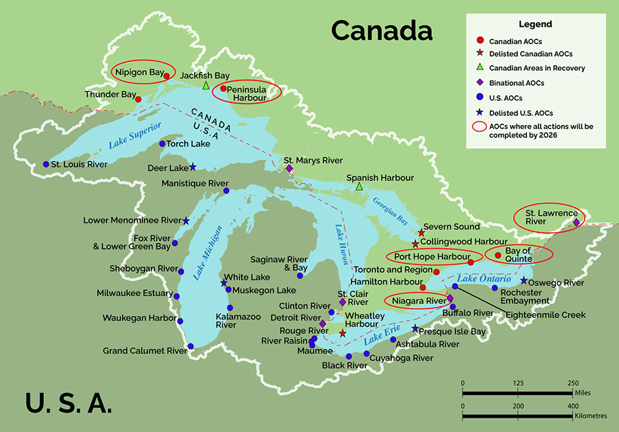 Map illustrating Great Lakes areas of concern