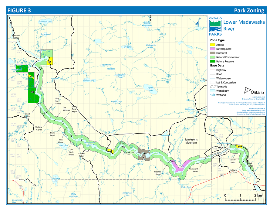 This is figure 3 zoning map of Madawaska River Provincial Park.