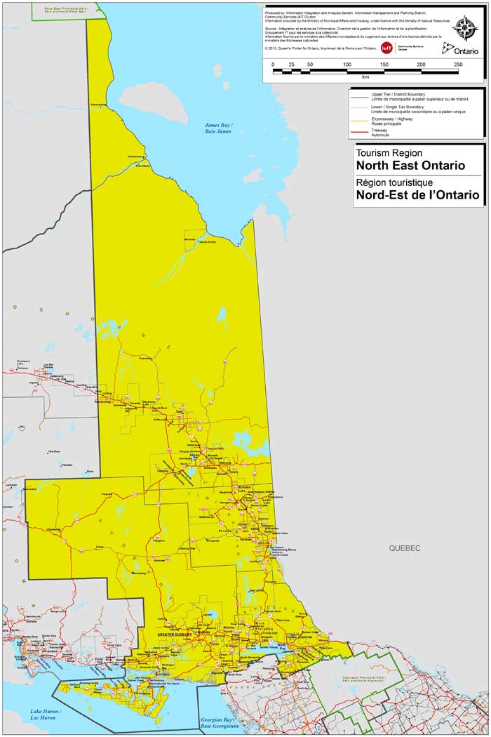 Map of Northeastern Ontario Tourism Region.