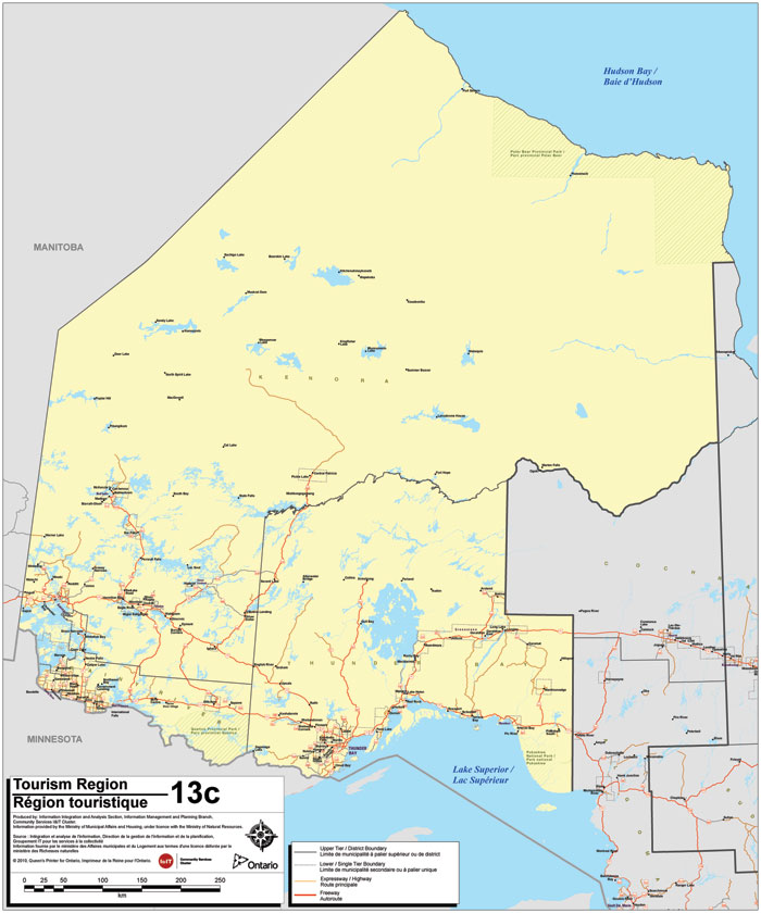 Map of Northwest Ontario Tourism Region.