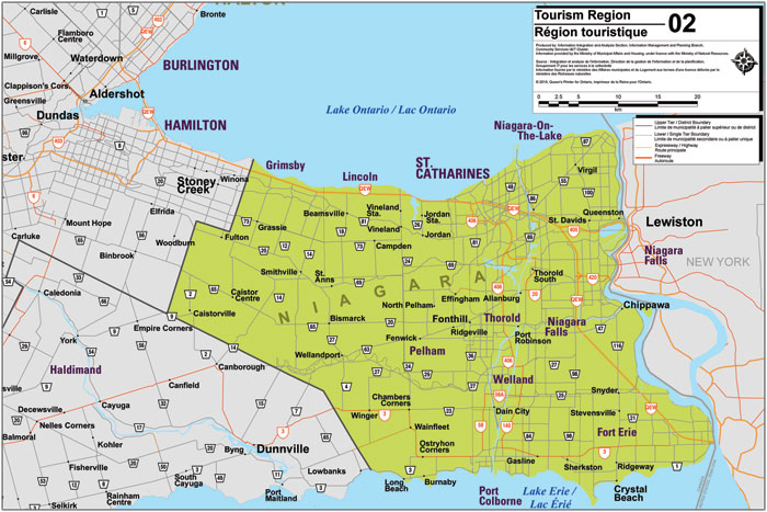 Map of the Niagara region of Ontario.