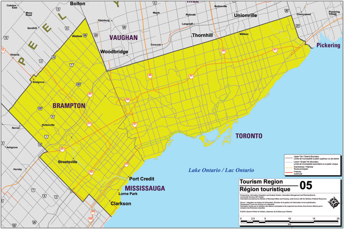 Map of Greater Toronto Area Tourism Region.