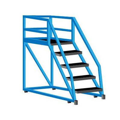 Ladder on wheels with a step at the top