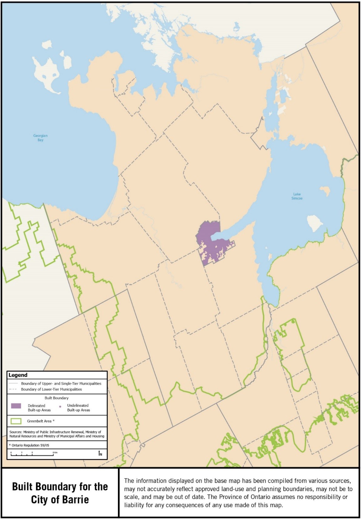 Map showing the built boundary for the City of Barrie.