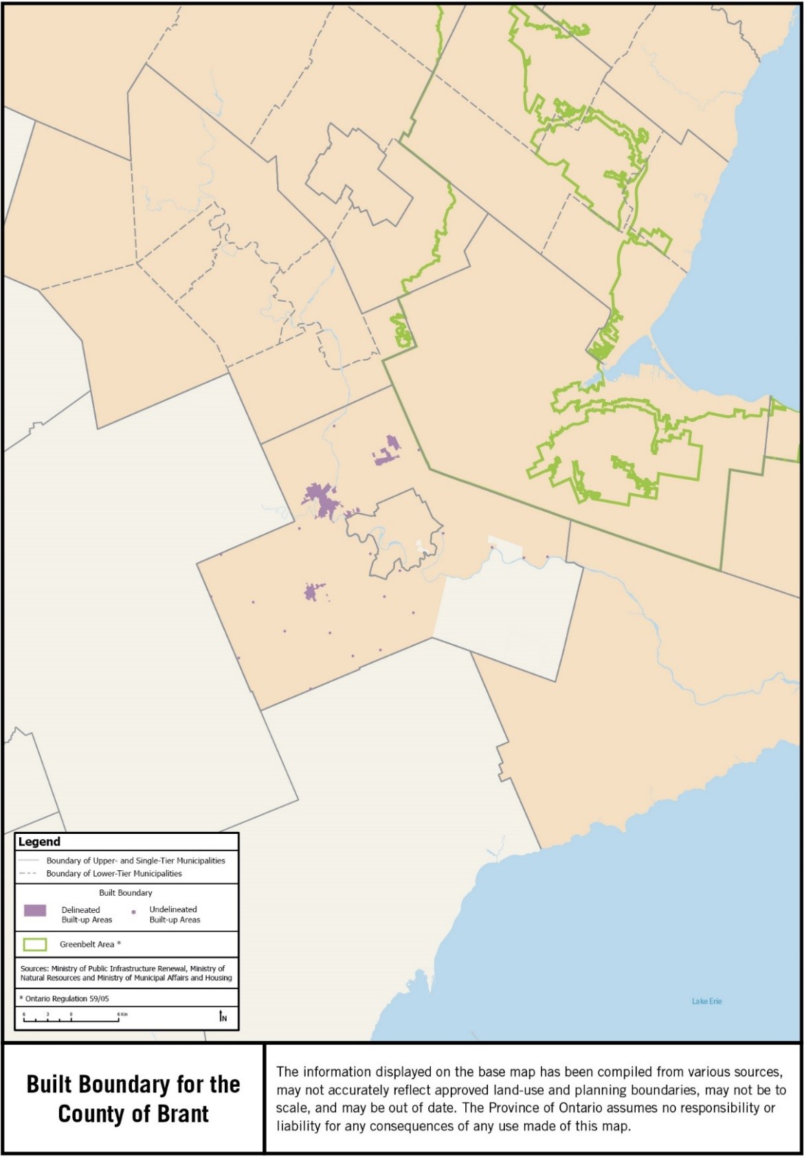 Map showing the built boundary for the County of Brant.