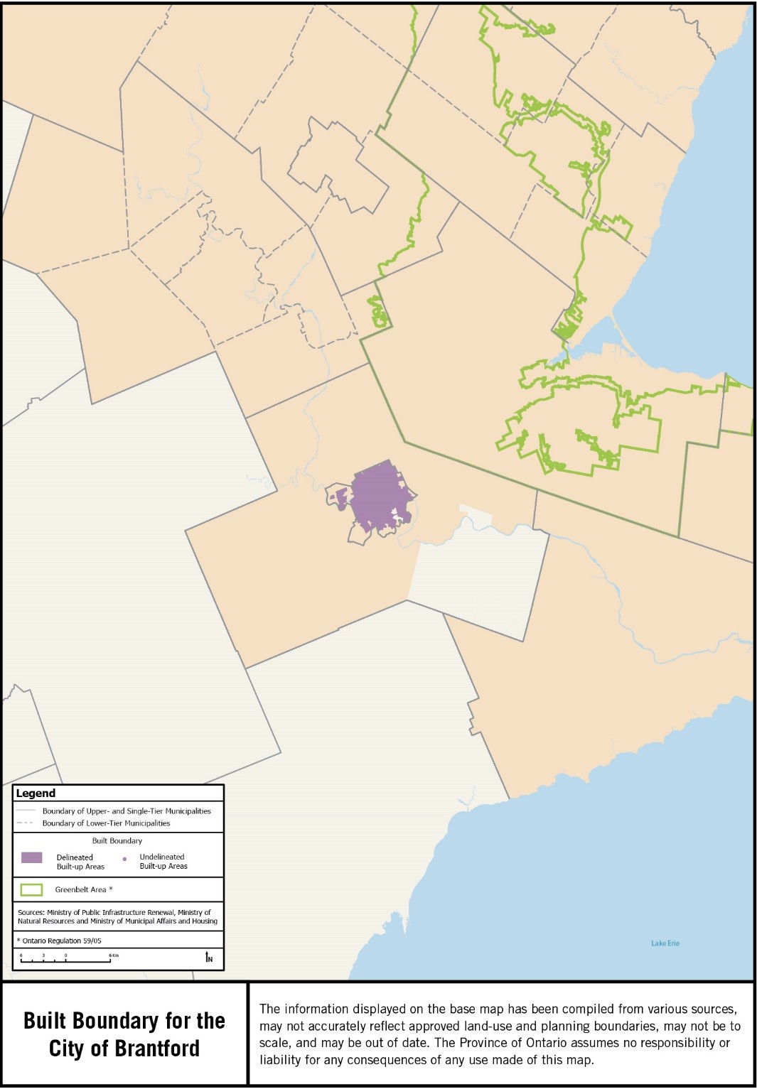 Map showing the built boundary for the City of Brantford.