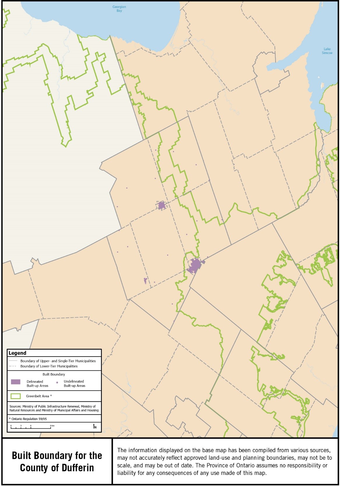 Map showing the built boundary for the County of Dufferin.