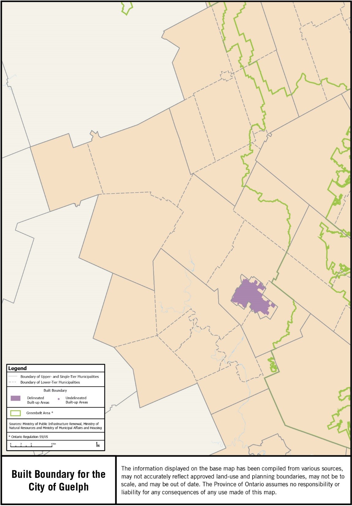 Map showing the built boundary for the City of Guelph.