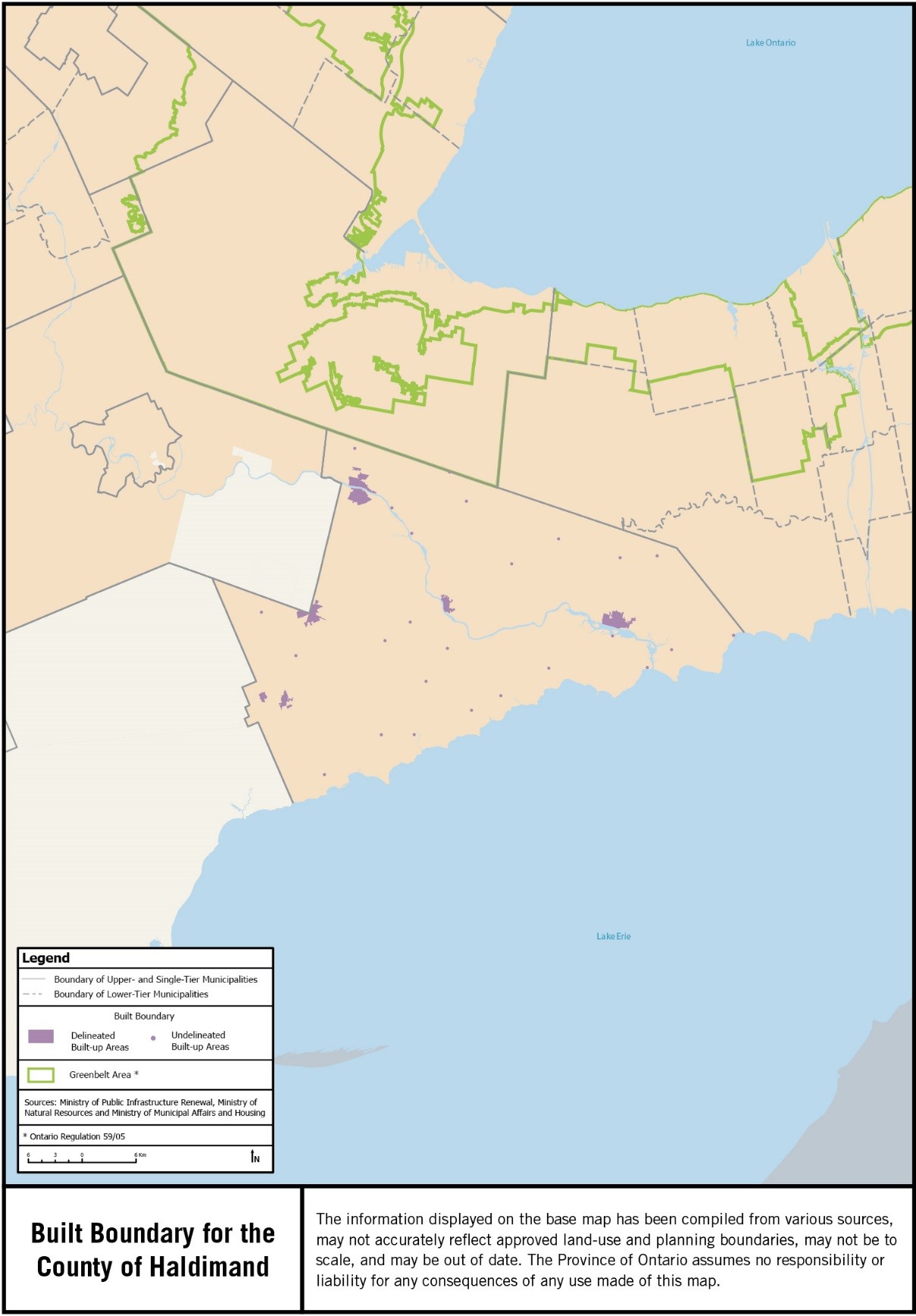 Map showing the built boundary for the County of Haldimand.