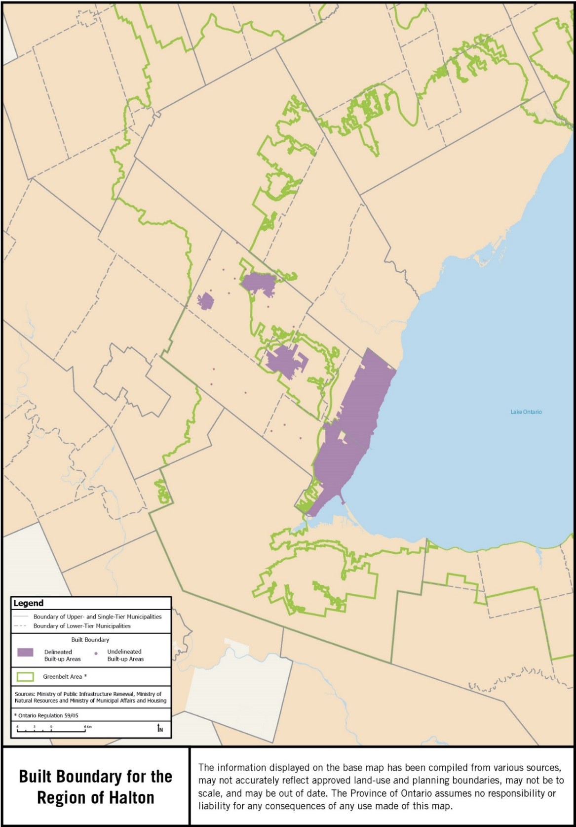 Map showing the built boundary for the Region of Halton.