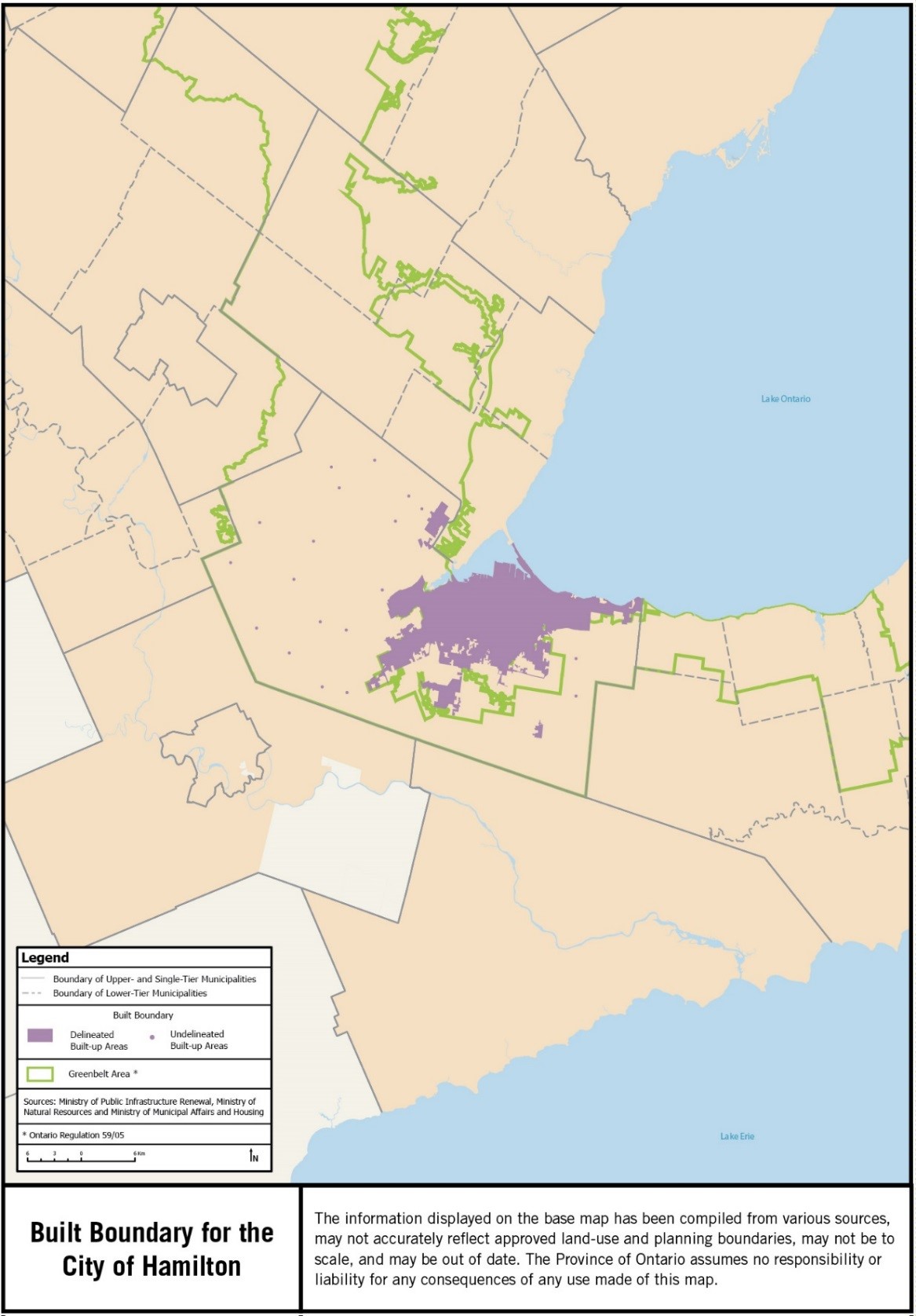 Map showing the built boundary for the City of Hamilton.