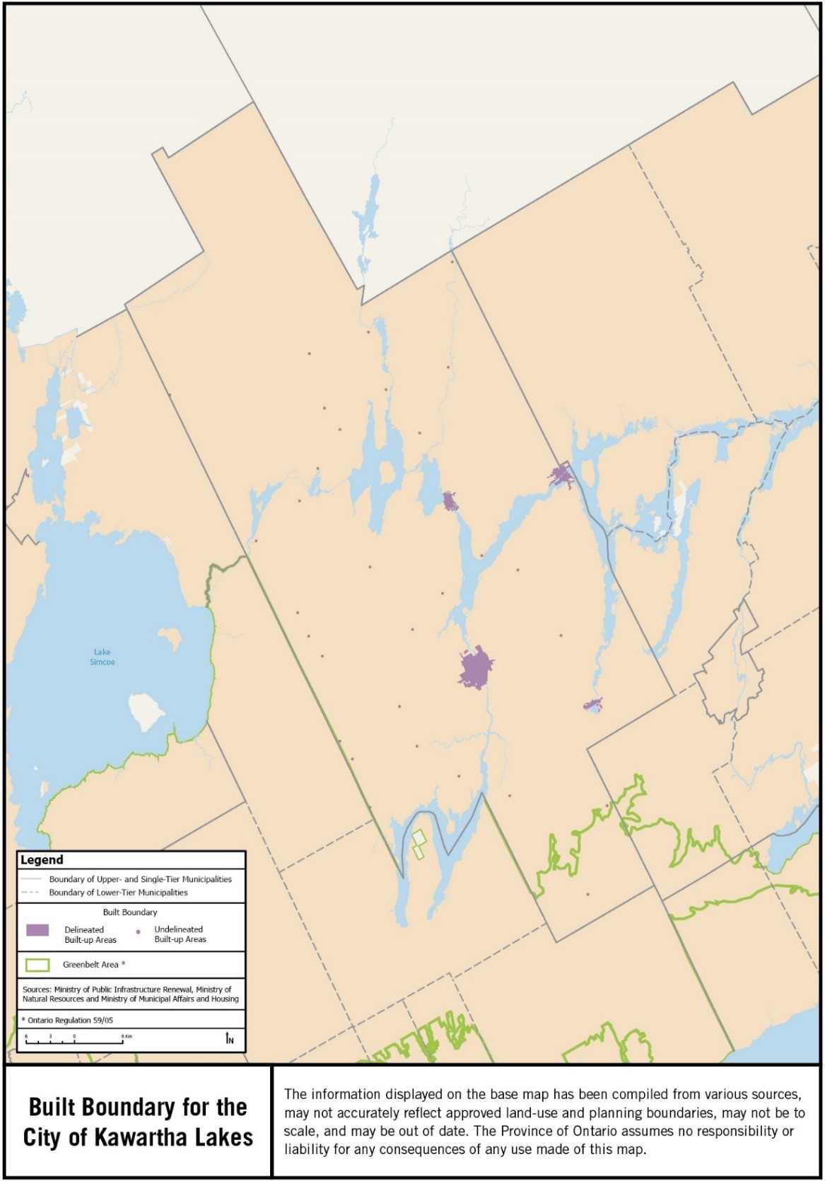 Map showing the built boundary for the City of Kawartha Lakes.