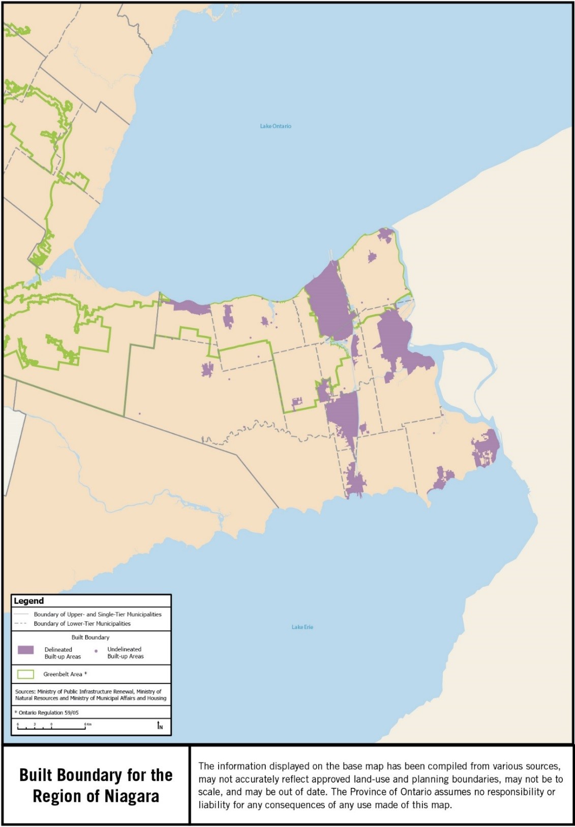 Map showing the built boundary for the Region of Niagara.