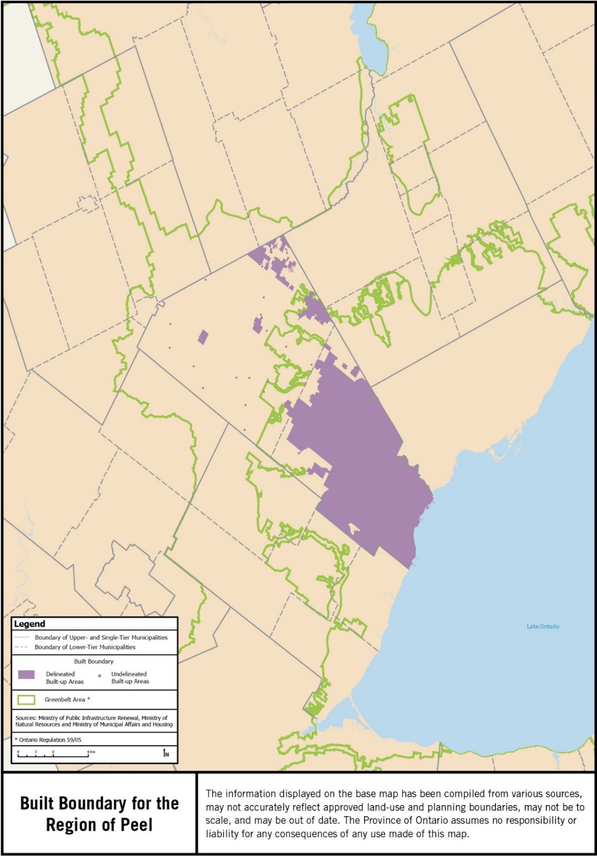 Map showing the built boundary for the Region of Peel.