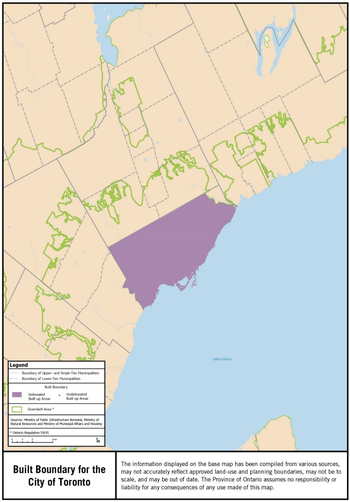 Map showing the built boundary for the City of Toronto.